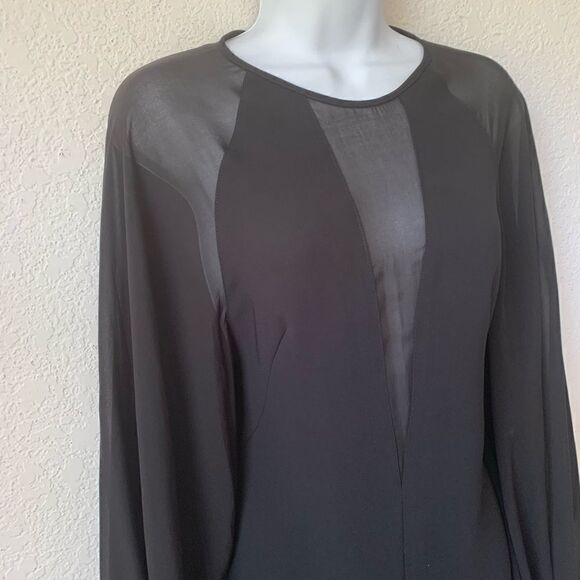 ROBERT RODRIGUEZ BLACK LOW V SHEER SLEEVE DRESS - Picture 4 of 7